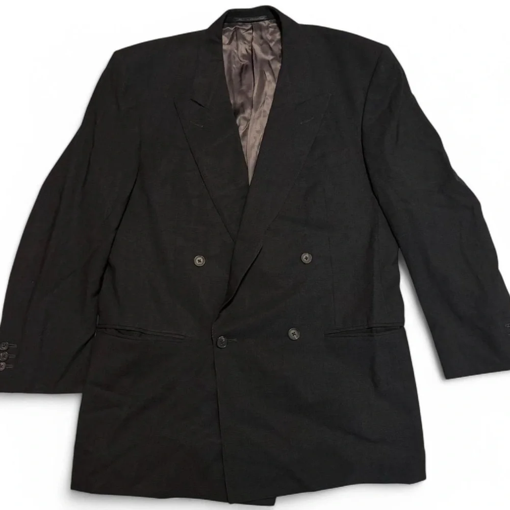 VTG Zegna 42R Taglio Esclusivo Black Check Blazer Double Breasted Italy Y2K